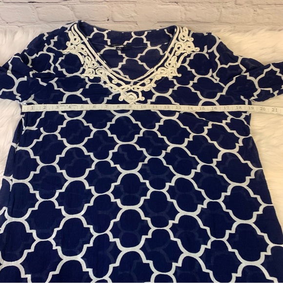 Lands End Navy and White Moroccan Tile Swim Coverup Small - Picture 4 of 7